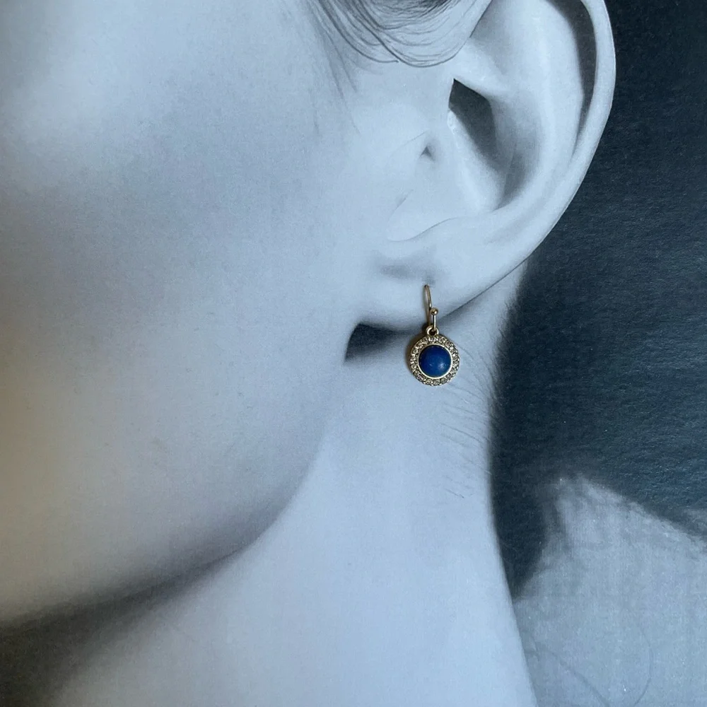 Tommy Bahama Lapis Drop Earrings with Rhinestones~Blue/Gold - Picture 3 of 3